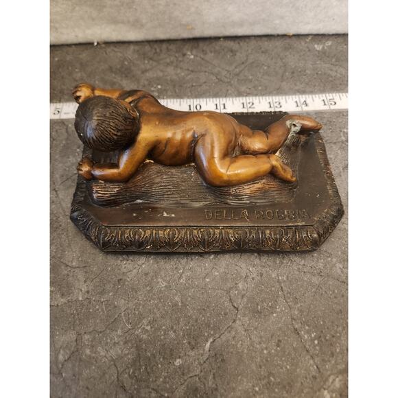 Bronze‎ Crawling Baby Signed Della Robbia Italian Bronze Laying Cherub on Pillow - Picture 6 of 9